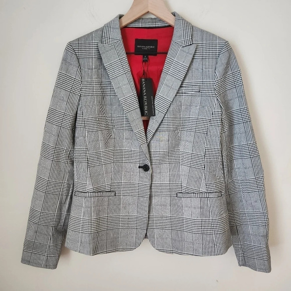 NWT Banana RepublicClassic Fit Machine Wash Single Button Plaid Blazer - Sz 6